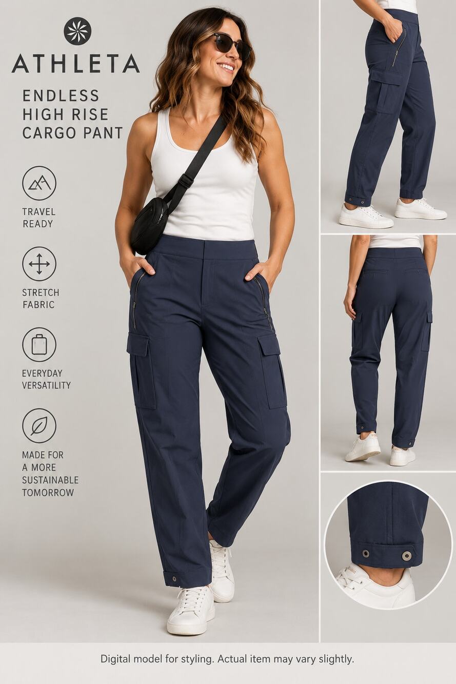 Athleta Endless High Rise Cargo Pants Size 16 Navy Stretch Utility Travel 467187
